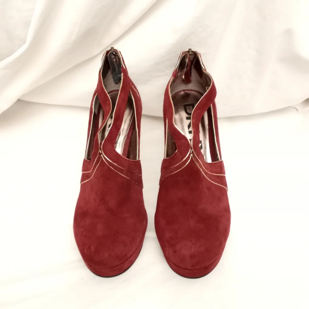 DKNYC Wine Suede Platform Heels